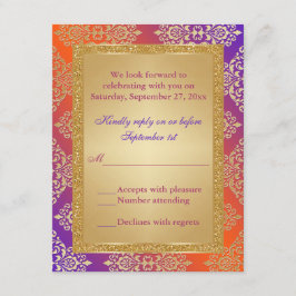 Lila Orange IMITATS Gold Glitzer, Damask RSVP Kart Karte