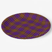 Lila Orange Karo Gingham Nahtloses Muster Pappteller (Schrägansicht)