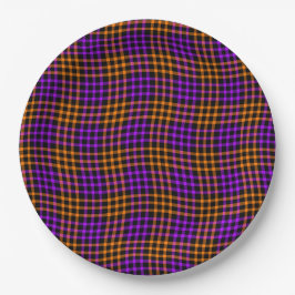Lila Orange Karo Gingham Nahtloses Muster Pappteller