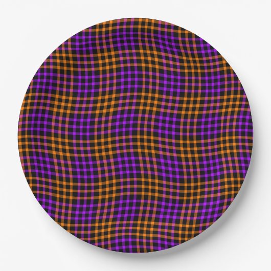 Lila Orange Karo Gingham Nahtloses Muster Pappteller (Vorderseite)