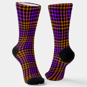 Lila Orange Karo Gingham Nahtloses Muster Socken