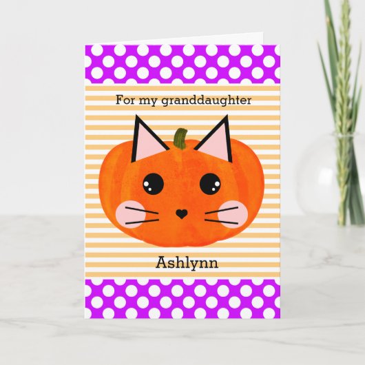 Lila Orange Kitty Cat Pumpkin Halloween Karte (Vorderseite)