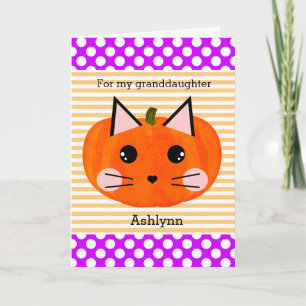 Lila Orange Kitty Cat Pumpkin Halloween Karte