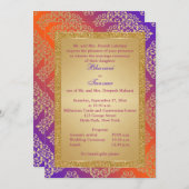 Lila, orange, laden Gold-IMITAT Glitzer-Hochzeit Einladung (Vorne/Hinten)