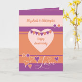 Lila Orange mit Herz und buntem Jubiläum Karte (Gelbe Blume)