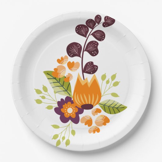 Lila Orange Modern Floral Pappteller (Vorderseite)