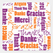 Lila & orange Multilingual dank Pick A Shape Quadratischer Aufkleber (Vorderseite)