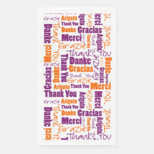 Lila Orange Multilingual Danke Typografie Serviette