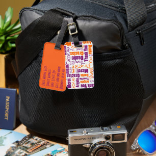 Lila Orange Multilingual Vielen Dank Typografie Gepäckanhänger