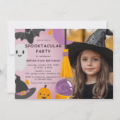 Lila Orange Niedlich Halloween Kindergeburtstag Fo Einladung (Vorderseite)