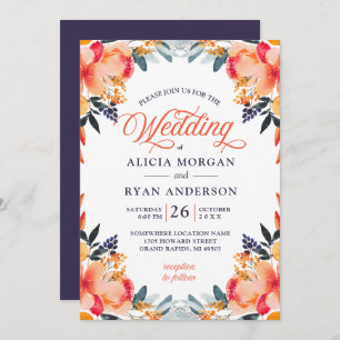 Lila orange Odessawatercolor-Blumeneinladung Einladung