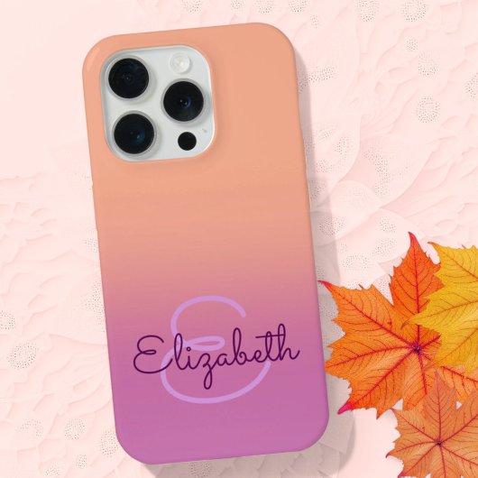 Lila Orange Ombre Personalisiert Initialmonogramm iPhone Hülle