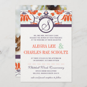 Lila Orange Persimmon und Mint Paisley Wedding Einladung