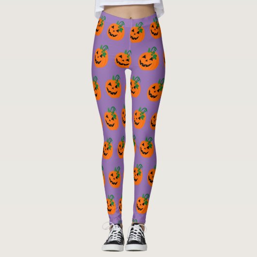Lila Orange Personalisiert Happy Kürbislaterne Leggings (Vorderseite)