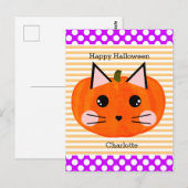 Lila Orange Pumpkin Cat Happy Halloween Postkarte (Vorne/Hinten)