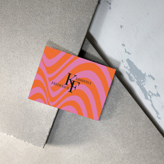 Lila Orange Retro Flüssig Groovy Stripe Muster Visitenkarte