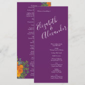 Lila Orange Rose Hochzeit Frühjahr Menükarte (Vorne/Hinten)