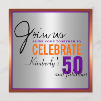 Lila + Orange + Silber - 50. Geburtstag Einladung