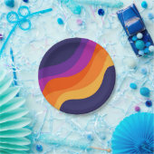 Lila orange und gelbe Retrodiagonale Pappteller (Party)