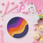 Lila orange und gelbe Retrodiagonale Pappteller (Party)