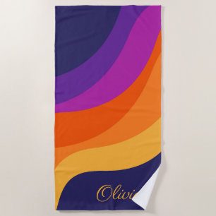 Lila orange und gelbe Retrodiagonale Strandtuch