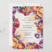 Lila Orange und Rote Rosenhochzeit mit QR-Code Einladung (Vorderseite)