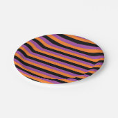 Lila, orange und schwarze Streifen Pappteller (Schrägansicht)