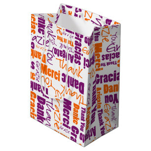 Lila Orange Vielen Dank Typografie Word Collage Mittlere Geschenktüte