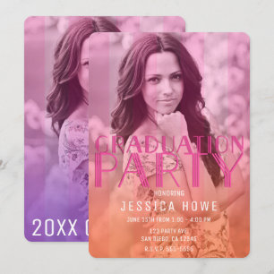 Lila Orange Violett Abschlussfeier Absolvent Foto Einladung