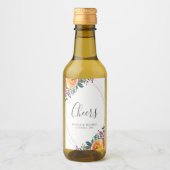 Lila Orange Watercolor Blumenhochzeit Mini Weinetikett (Vorderseite)