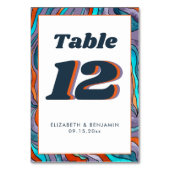 Lila Orange Wavy Moderne Retro Groovy Hochzeit Tischnummer (Rückseite)