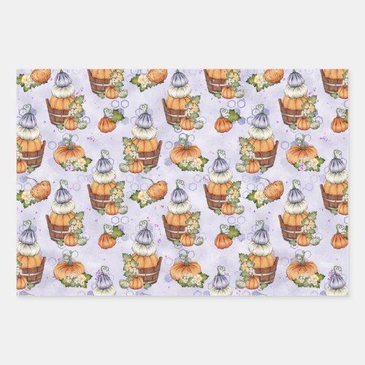 LILA ORANGE WHITE FALL PUMPKINS GESCHENKPAPIER SET (Vorderseite 2)