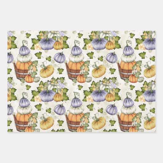 LILA ORANGE WHITE FALL PUMPKINS GESCHENKPAPIER SET (Vorderseite)