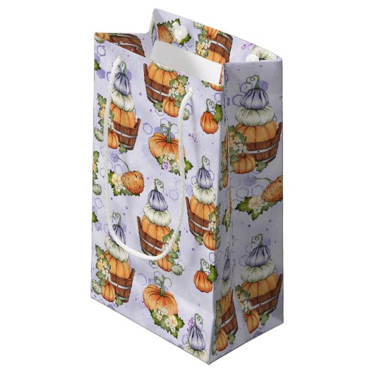 LILA ORANGE WHITE FALL PUMPKINS KLEINE GESCHENKTÜTE (Vorderseite Schrägansicht)