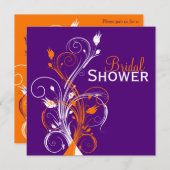 Lila Orange White Floral Brautparty Einladung (Vorne/Hinten)