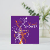 Lila Orange White Floral Brautparty Einladung (Stehend Vorderseite)