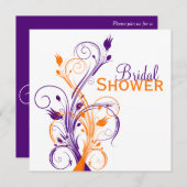 Lila Orange White Floral Brautparty Einladung (Vorne/Hinten)