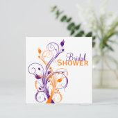 Lila Orange White Floral Brautparty Einladung (Stehend Vorderseite)