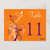 Lila Orange White Floral Tischnummer Postkarte (Rückseite)
