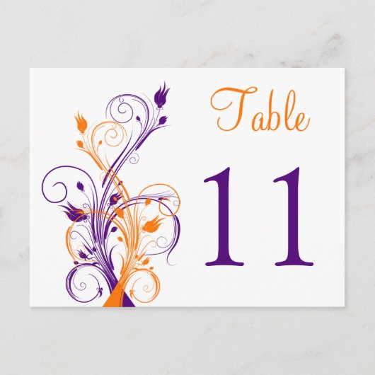 Lila Orange White Floral Tischnummer Postkarte (Vorderseite)