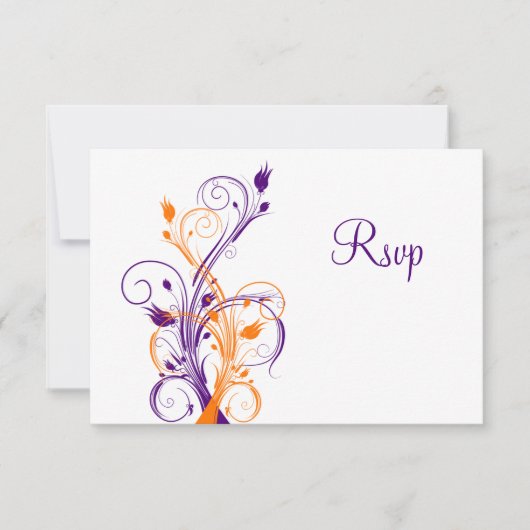 Lila Orange White Floral Wedding Repcard RSVP Karte (Vorderseite)