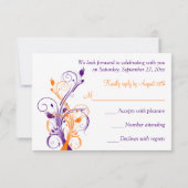 Lila Orange White Floral Wedding Repcard RSVP Karte (Rückseite)