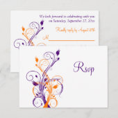 Lila Orange White Floral Wedding Repcard RSVP Karte (Vorne/Hinten)