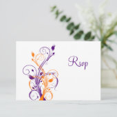Lila Orange White Floral Wedding Repcard RSVP Karte (Stehend Vorderseite)