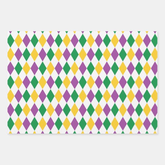 LILA ORANGE YELLOW MARDI GRAS THEMA GESCHENKPAPIER SET (Vorderseite)