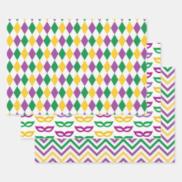 LILA ORANGE YELLOW MARDI GRAS THEMA GESCHENKPAPIER SET
