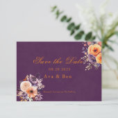 Lila orangefarbene Blumenzehen speichern die Datum Save The Date (Stehend Vorderseite)