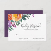 Lila Orangefarbene Hochzeit RSVP Karte (Vorne/Hinten)