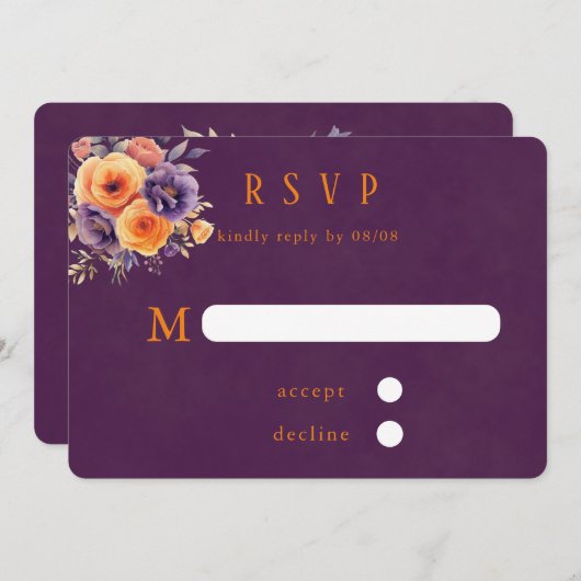 Lila Orangefarbene Hochzeitskarten Einladung (Vorne/Hinten)