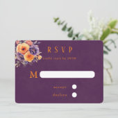 Lila Orangefarbene Hochzeitskarten Einladung (Stehend Vorderseite)